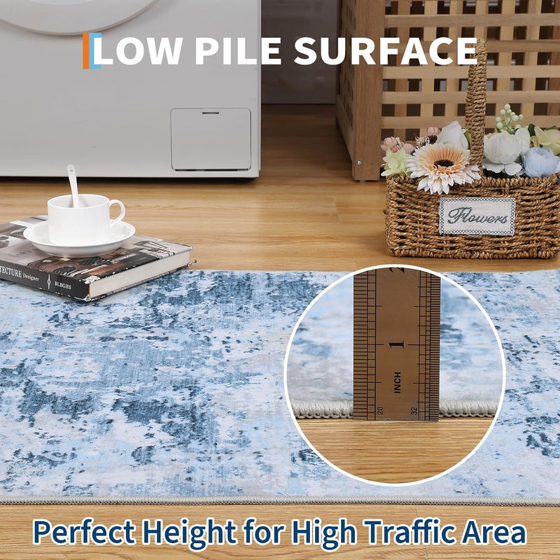 Abstract Rug Living Room Scalloped Low Pile