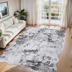 Abstract Rug Living Room Scalloped Low Pile
