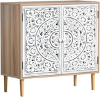 Accent Cabinet with 2 Doors Carved Storage Adjustable
