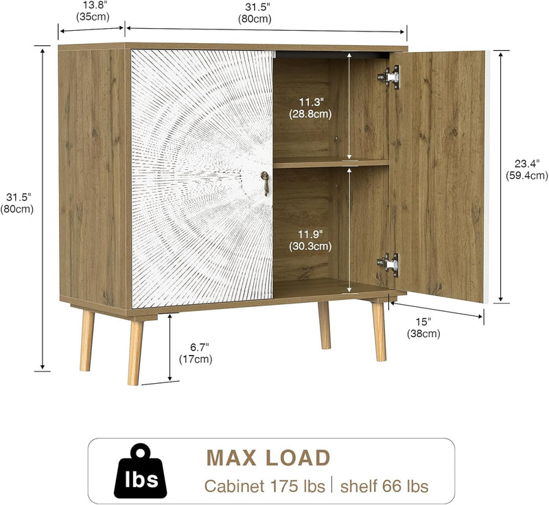 Accent Cabinet with 2 Doors Carved Storage Adjustable