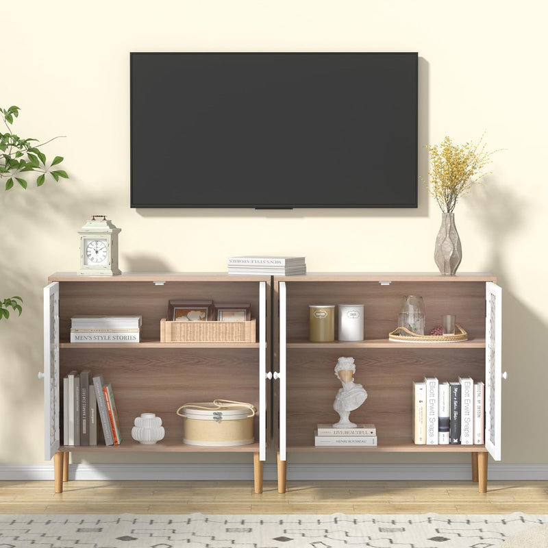 Accent Cabinet with 2 Doors Carved Storage Adjustable
