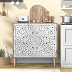 Accent Cabinet with 2 Doors Carved Storage Adjustable