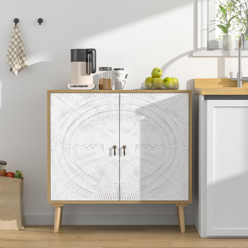 Accent Cabinet with 2 Doors Carved Storage Adjustable