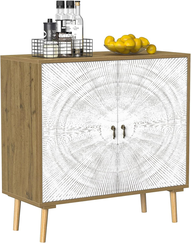 Accent Cabinet with 2 Doors Carved Storage Adjustable