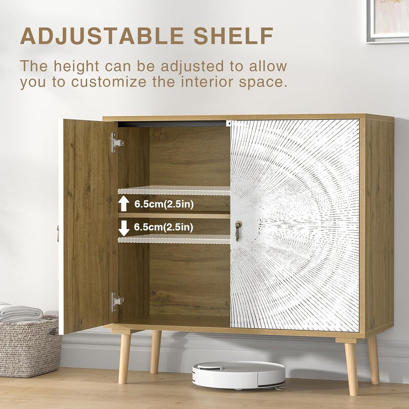 Accent Cabinet with 2 Doors Carved Storage Adjustable