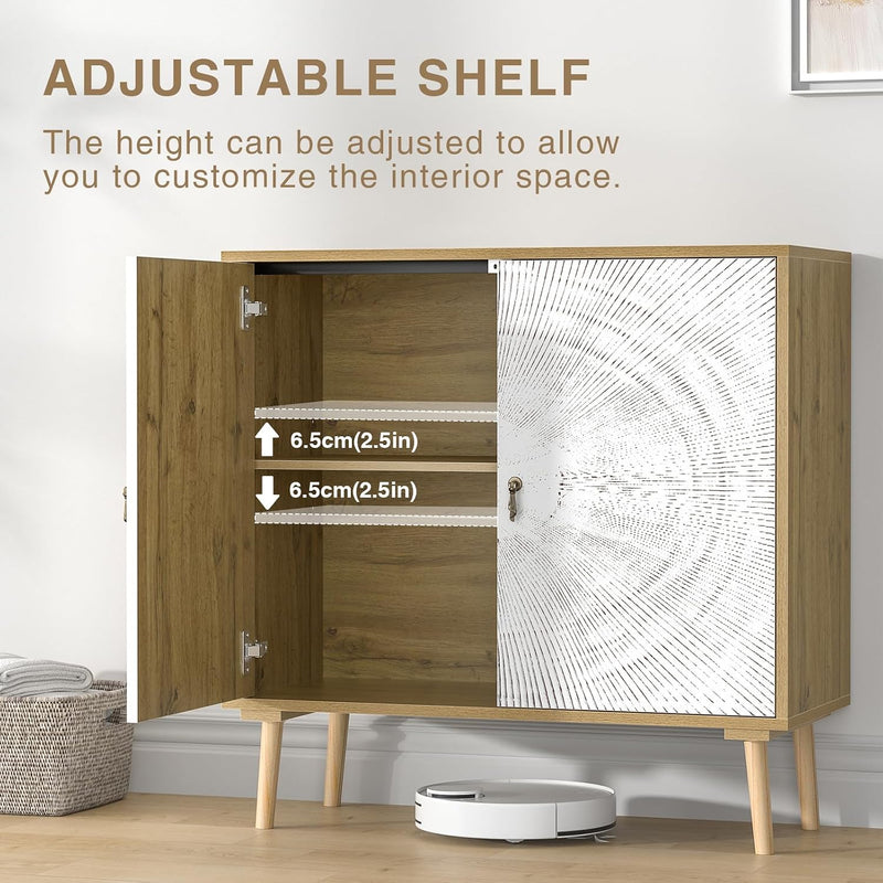 Accent Cabinet with 2 Doors Carved Storage Adjustable