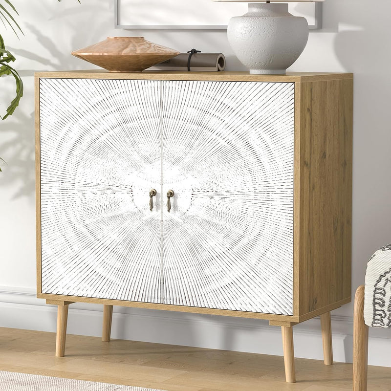 Accent Cabinet with 2 Doors Carved Storage Adjustable