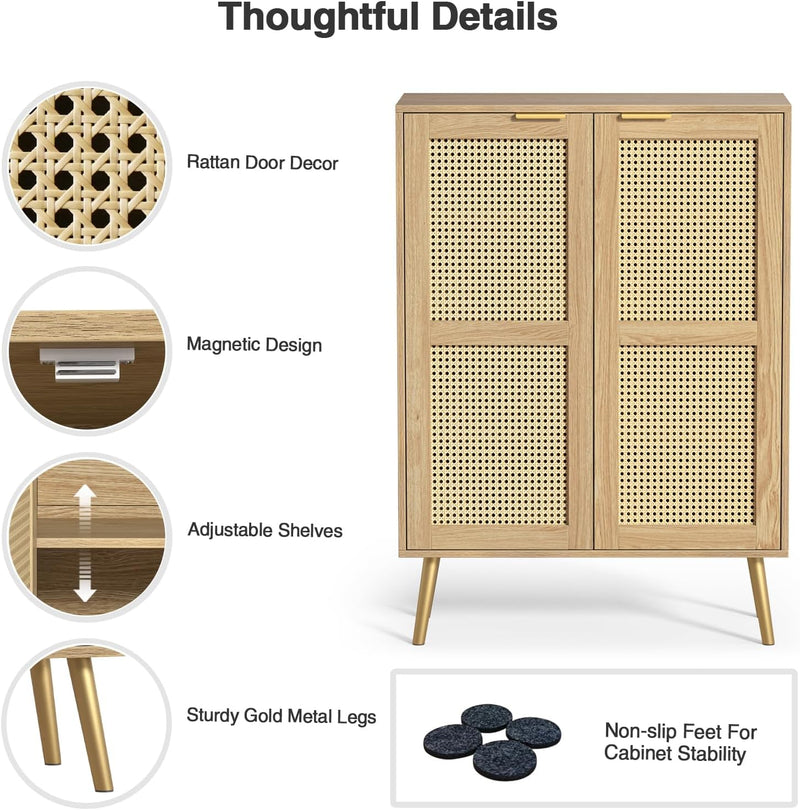 Rattan Tall Sideboard for Living Room Hallway Storage