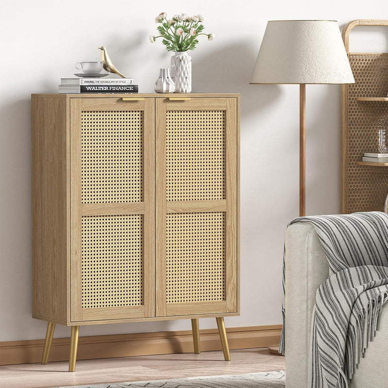 Rattan Tall Sideboard for Living Room Hallway Storage