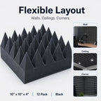 Acoustic Foam Panels Pyramid Sound Absorbing Tiles (24 Pack)