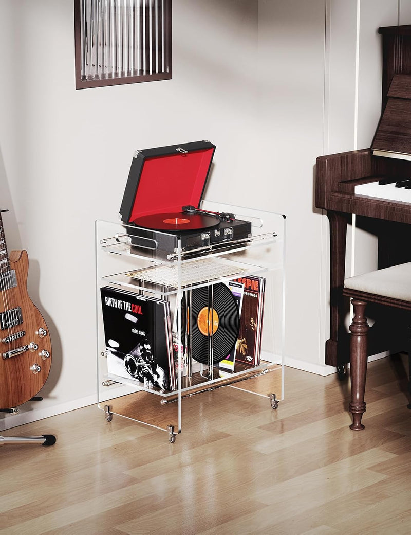 Acrylic End Table Vinyl Magzine Storage Bookshelf