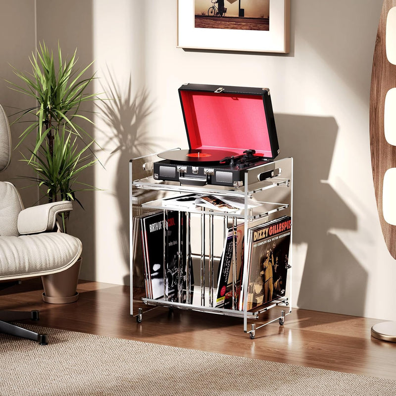 Acrylic End Table Vinyl Magzine Storage Bookshelf