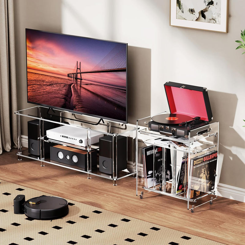 Acrylic End Table Vinyl Magzine Storage Bookshelf