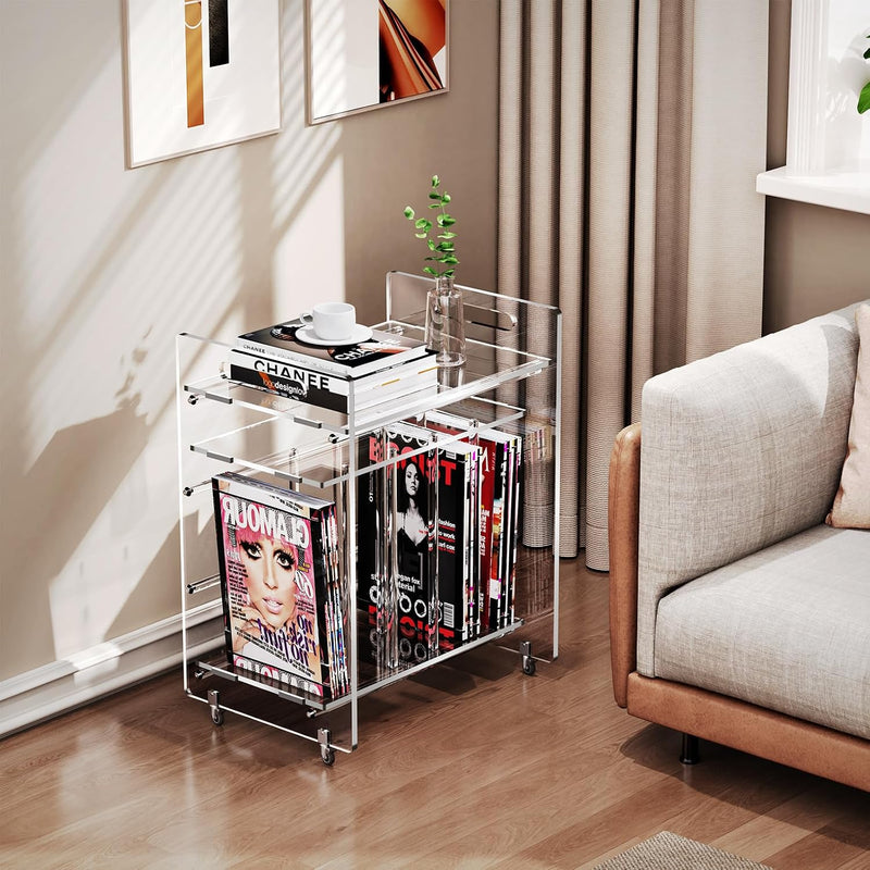 Acrylic End Table Vinyl Magzine Storage Bookshelf