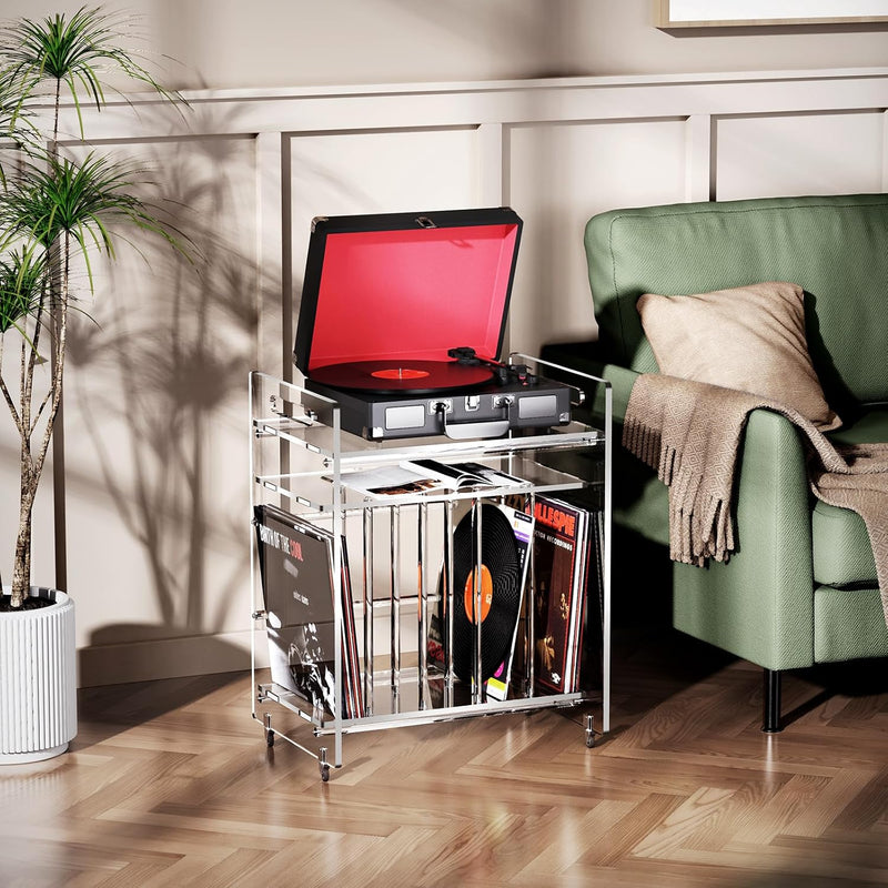 Acrylic End Table Vinyl Magzine Storage Bookshelf