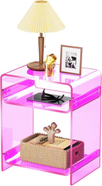 Acrylic End Table with Storage Shelf Clear Side
