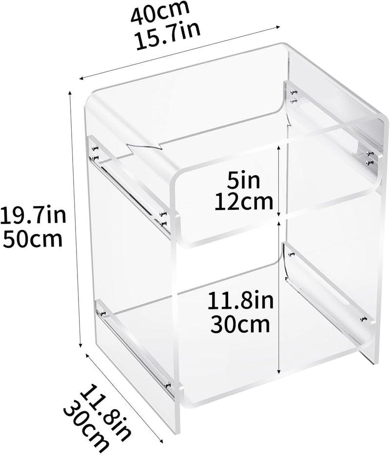 Acrylic End Table with Storage Shelf Clear Side