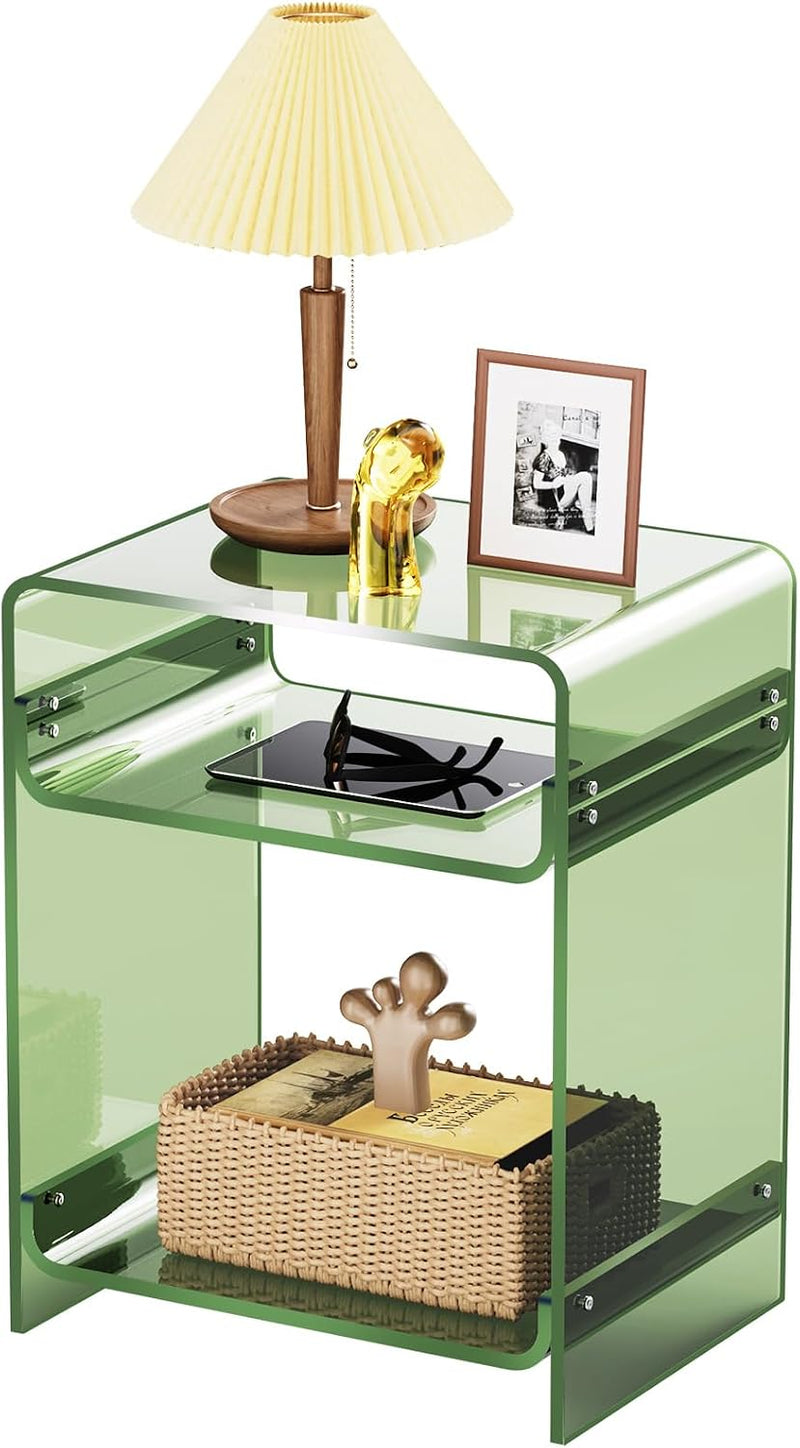 Acrylic End Table with Storage Shelf Clear Side