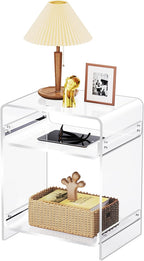 Acrylic End Table with Storage Shelf Clear Side