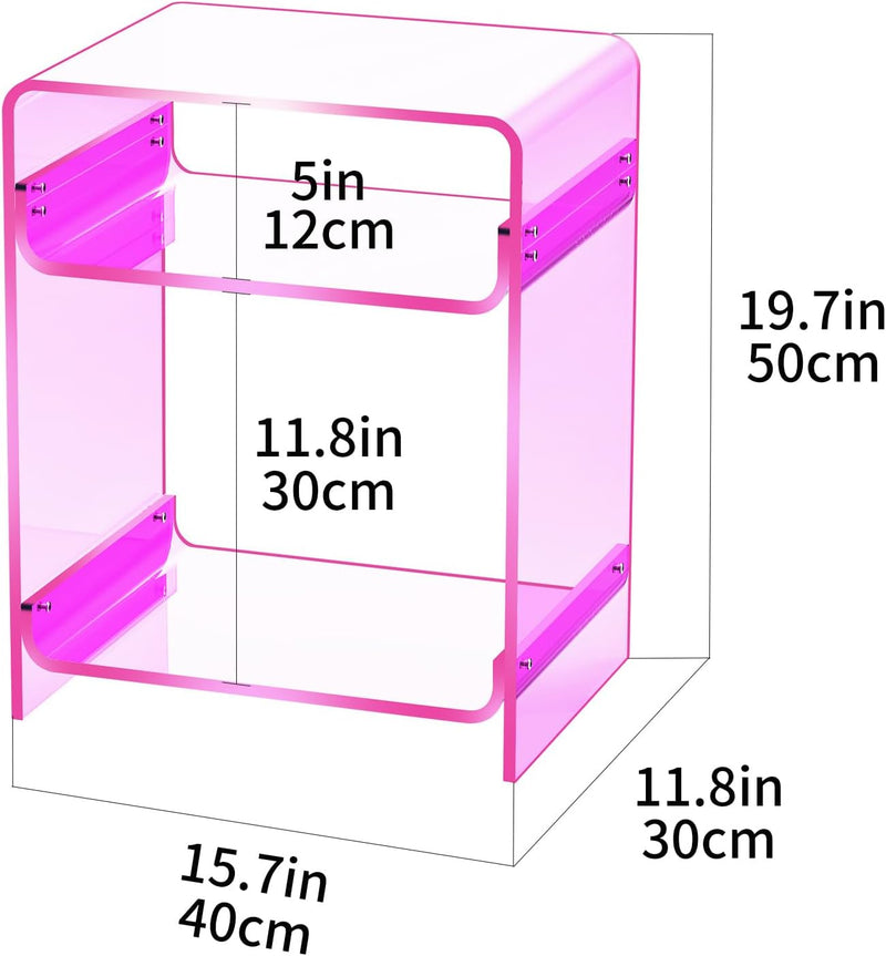 Acrylic End Table with Storage Shelf Clear Side