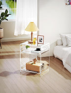 Acrylic End Table with Storage Shelf Clear Side