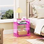 Acrylic End Table with Storage Shelf Clear Side