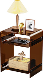 Acrylic End Table with Storage Shelf Clear Side