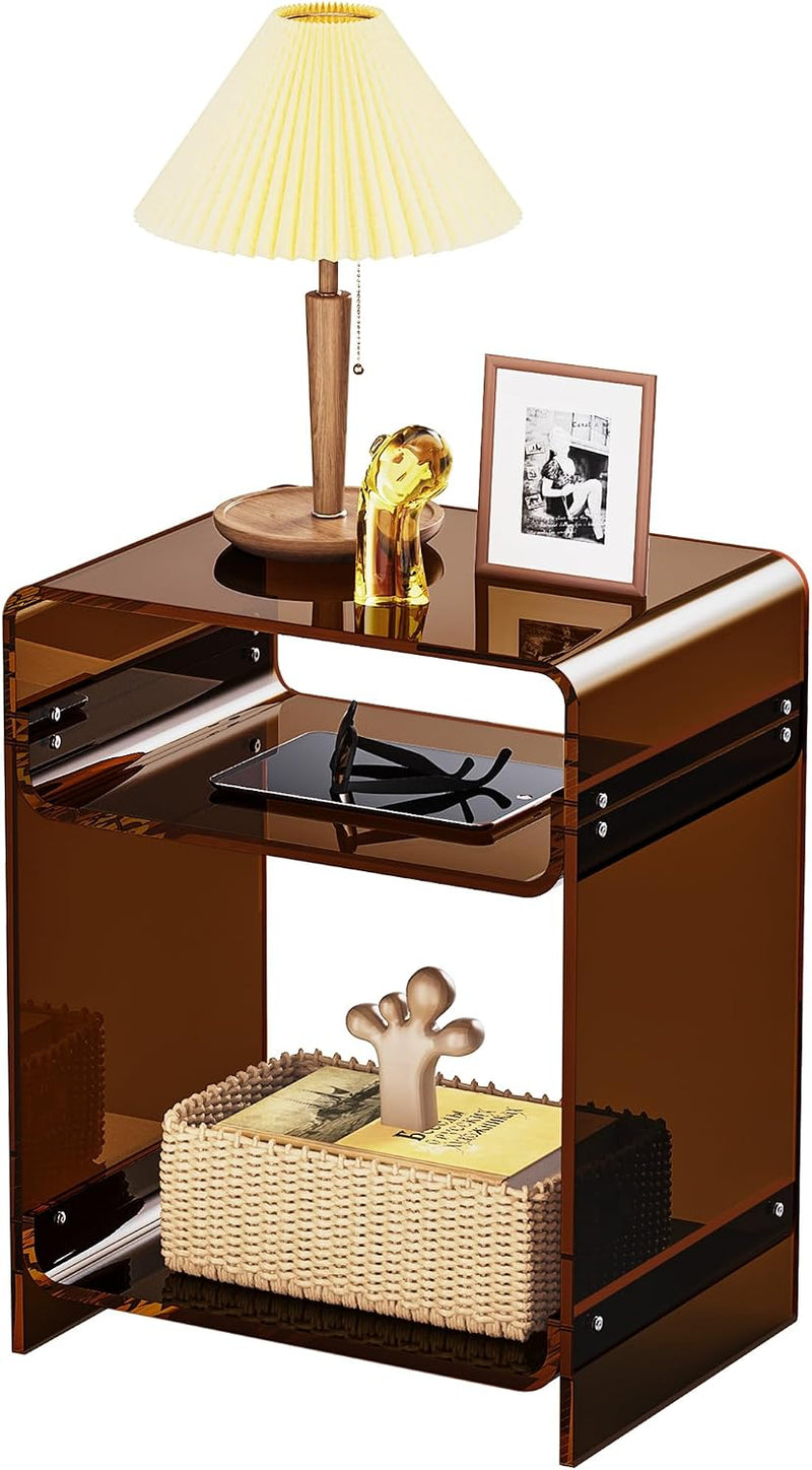 Acrylic End Table with Storage Shelf Clear Side