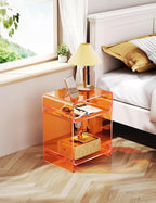 Acrylic End Table with Storage Shelf Clear Side