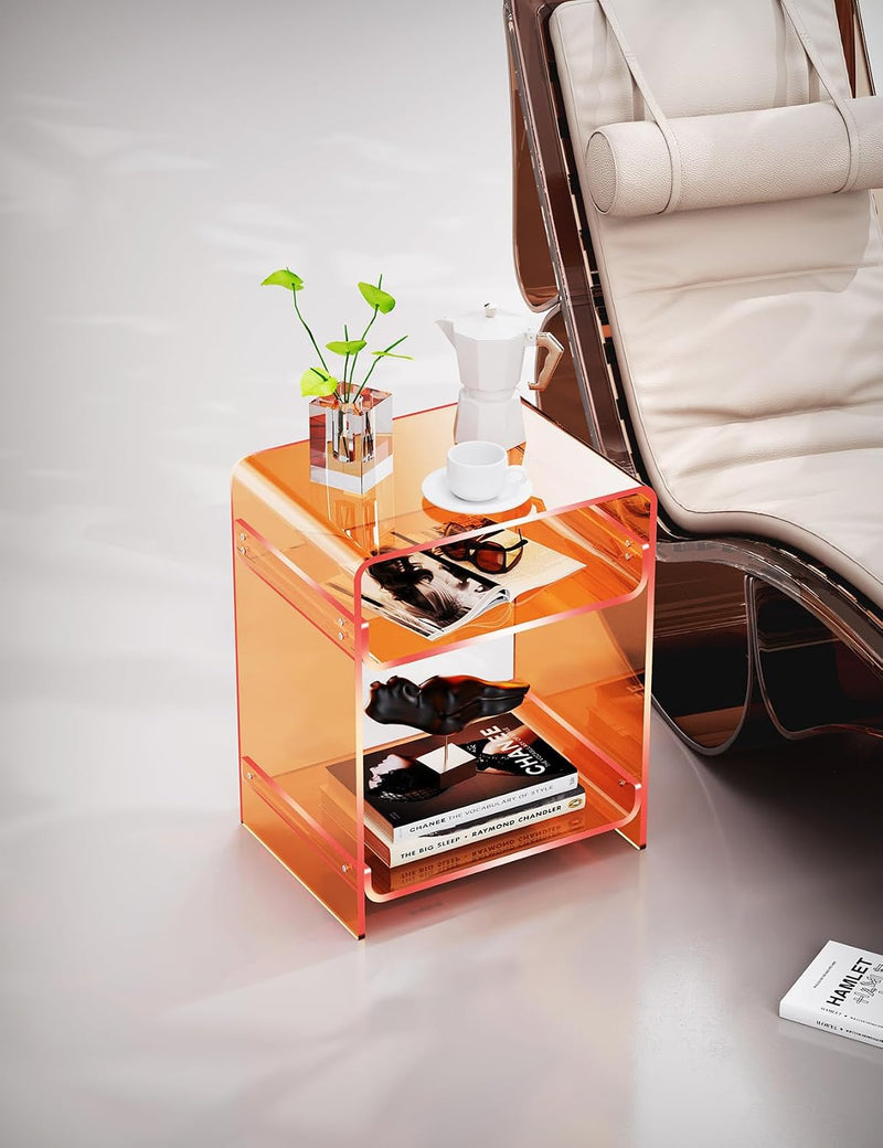 Acrylic End Table with Storage Shelf Clear Side