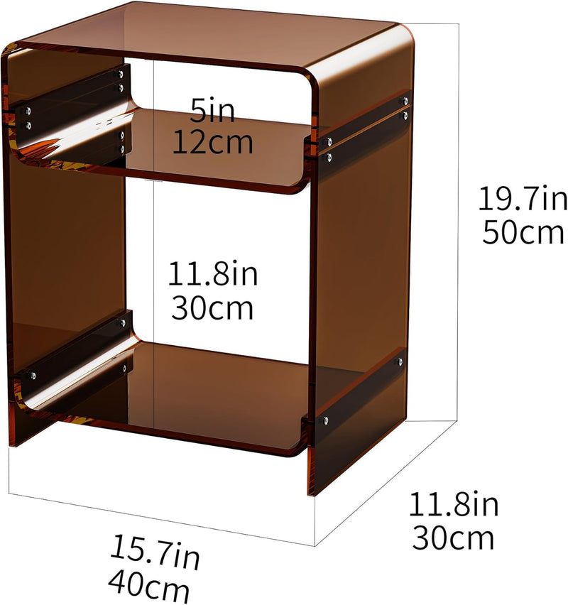 Acrylic End Table with Storage Shelf Clear Side