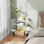 Acrylic End Table with Storage Shelf Clear Side