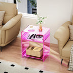 Acrylic End Table with Storage Shelf Clear Side