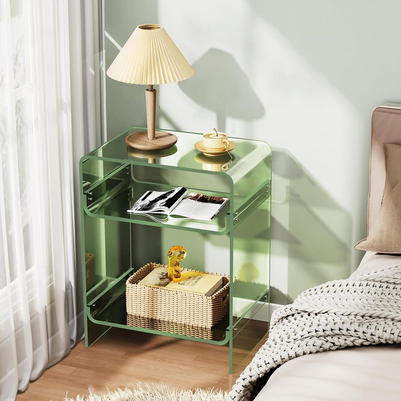 Acrylic End Table with Storage Shelf Clear Side