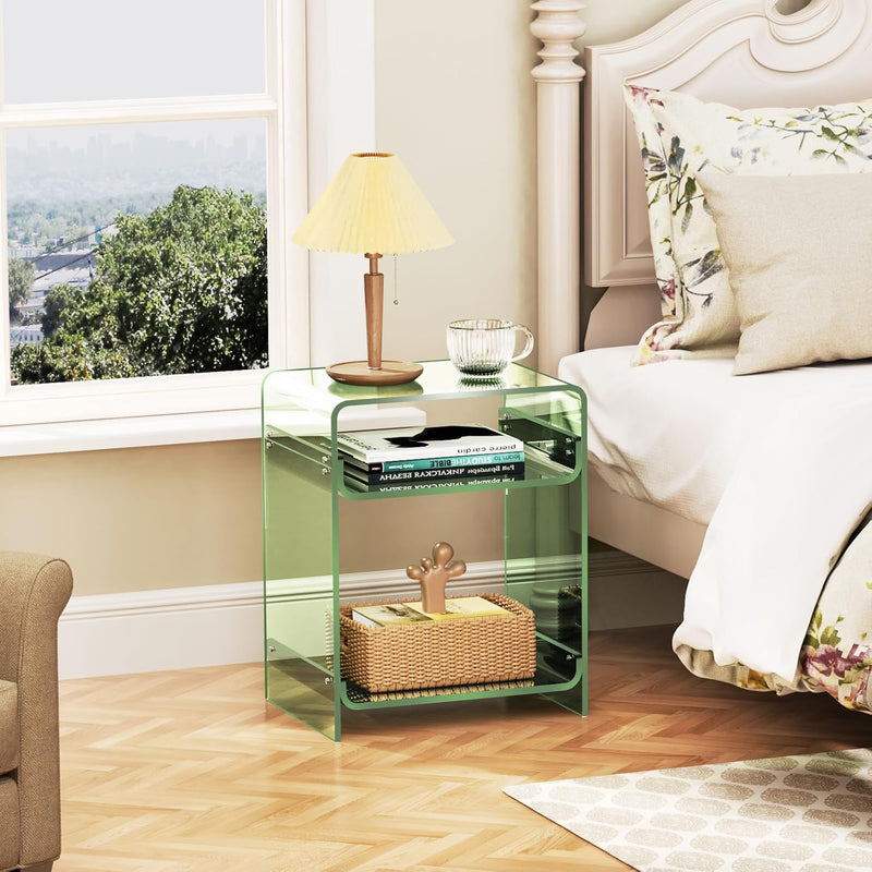 Acrylic End Table with Storage Shelf Clear Side