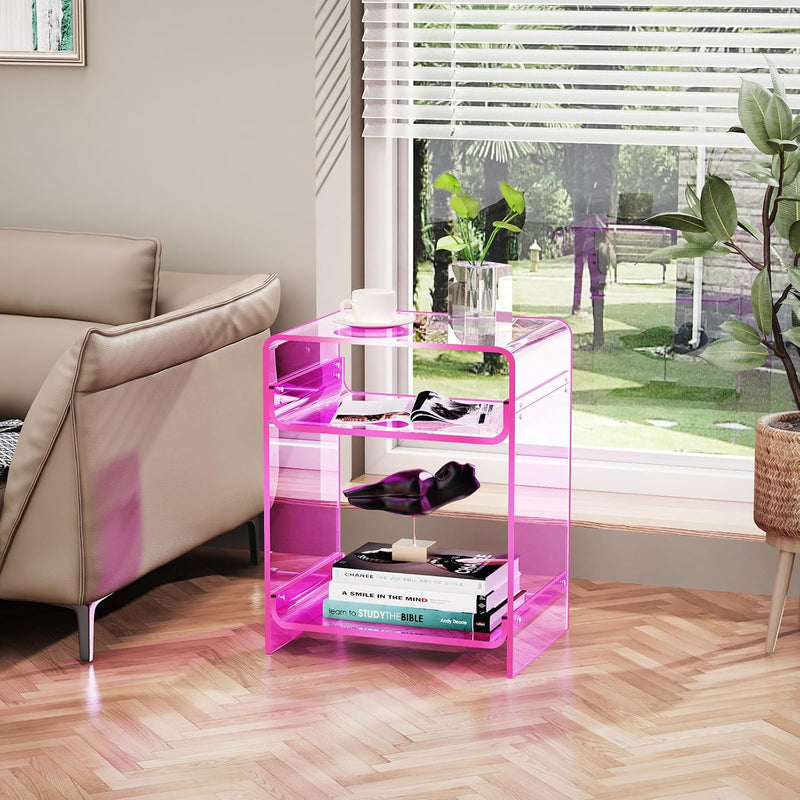 Acrylic End Table with Storage Shelf Clear Side