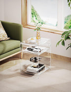 Acrylic End Table with Storage Shelf Clear Side