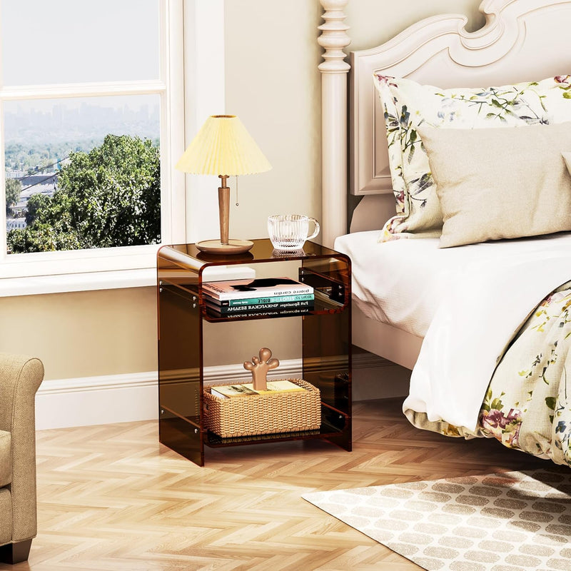 Acrylic End Table with Storage Shelf Clear Side
