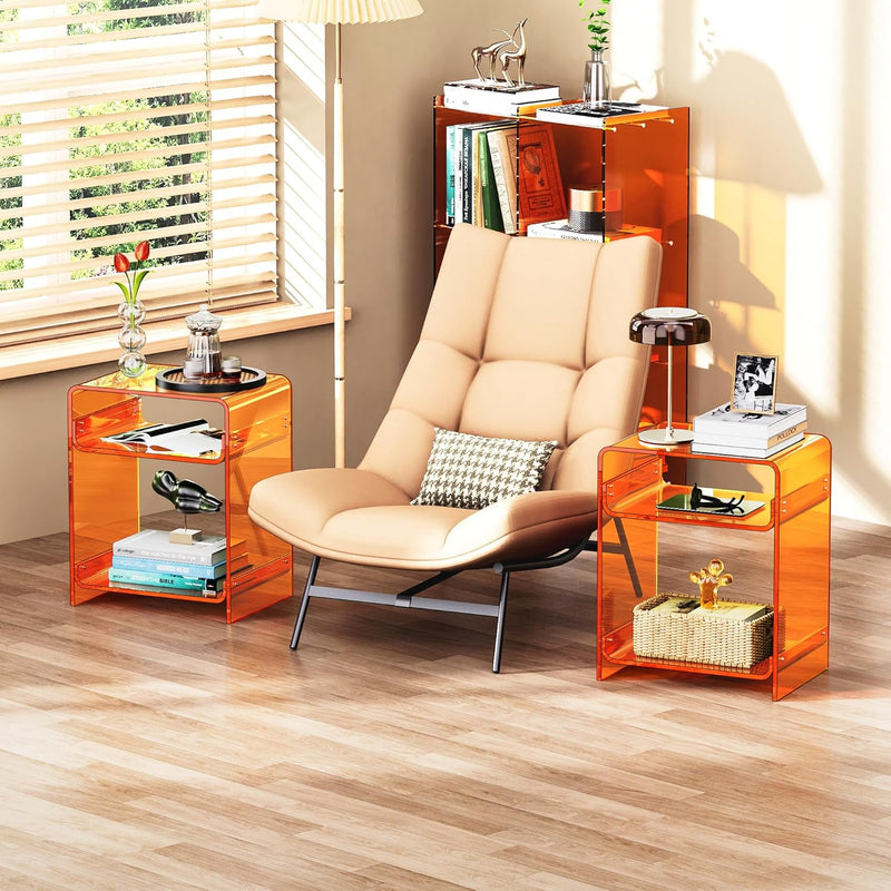 Acrylic End Table with Storage Shelf Clear Side