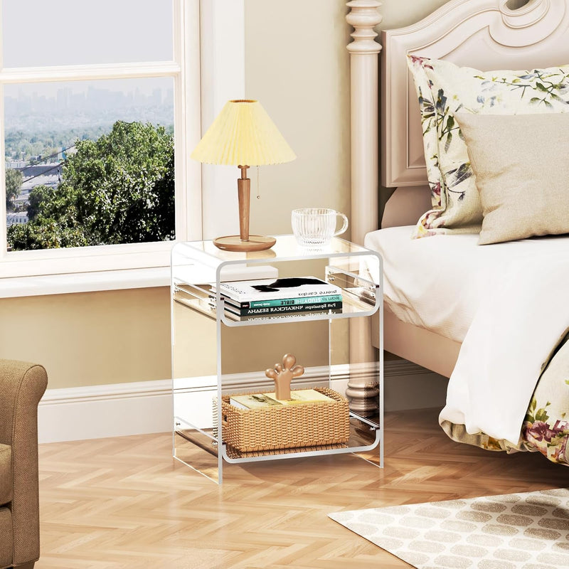 Acrylic End Table with Storage Shelf Clear Side