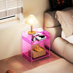 Acrylic End Table with Storage Shelf Clear Side