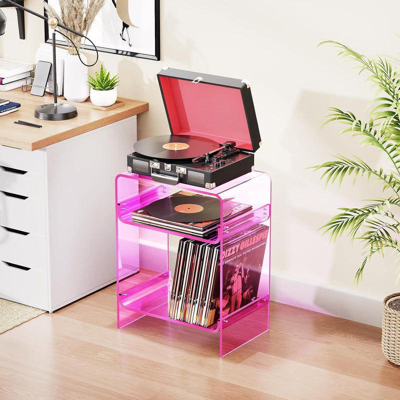 Acrylic Record Player Table with Storage Shelf Clear