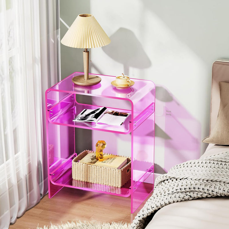 Acrylic Record Player Table with Storage Shelf Clear