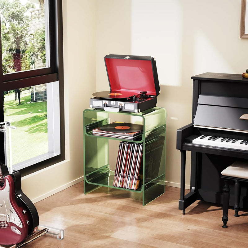Acrylic Record Player Table with Storage Shelf Clear