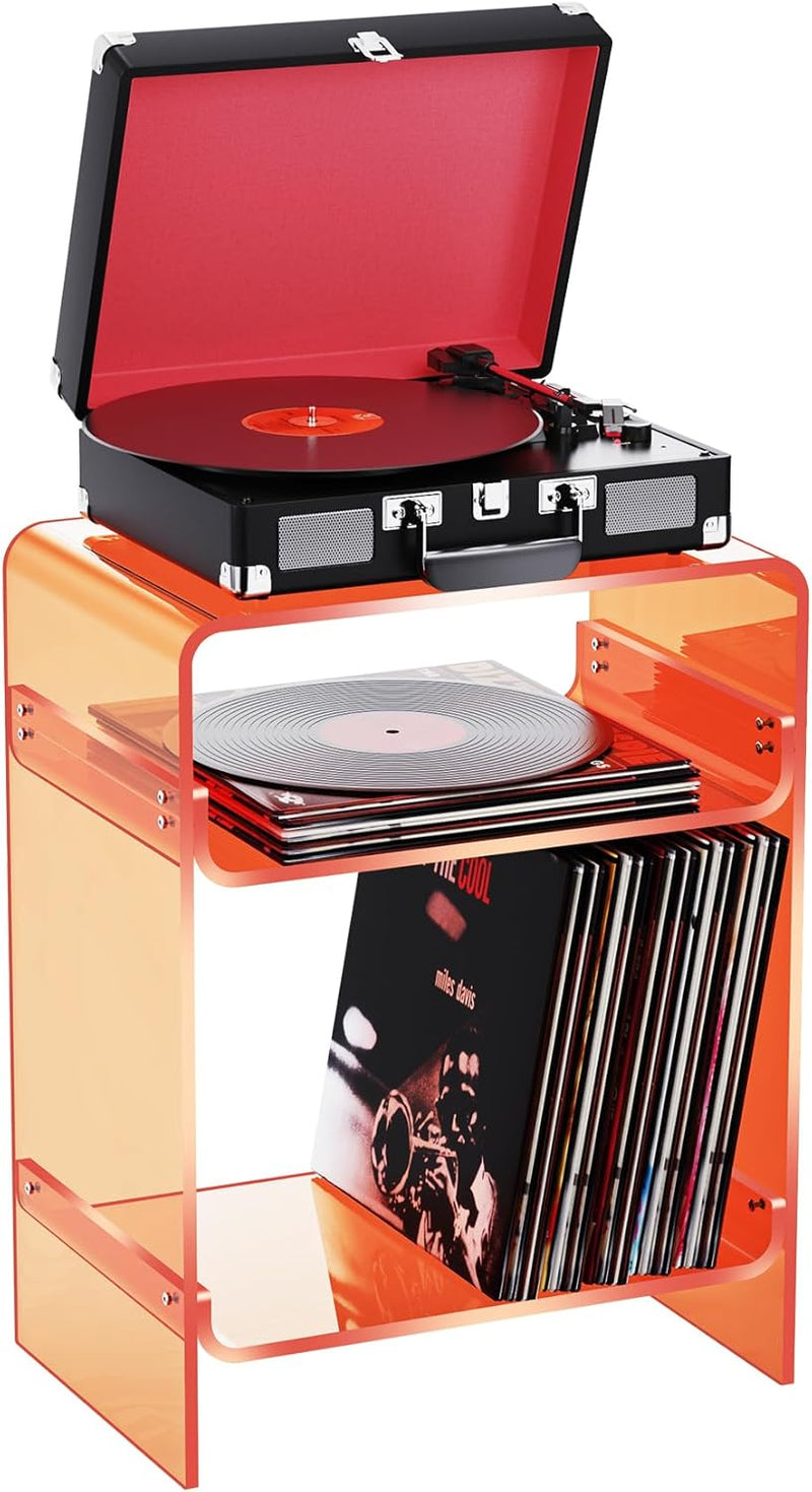 Acrylic Record Player Table with Storage Shelf Clear
