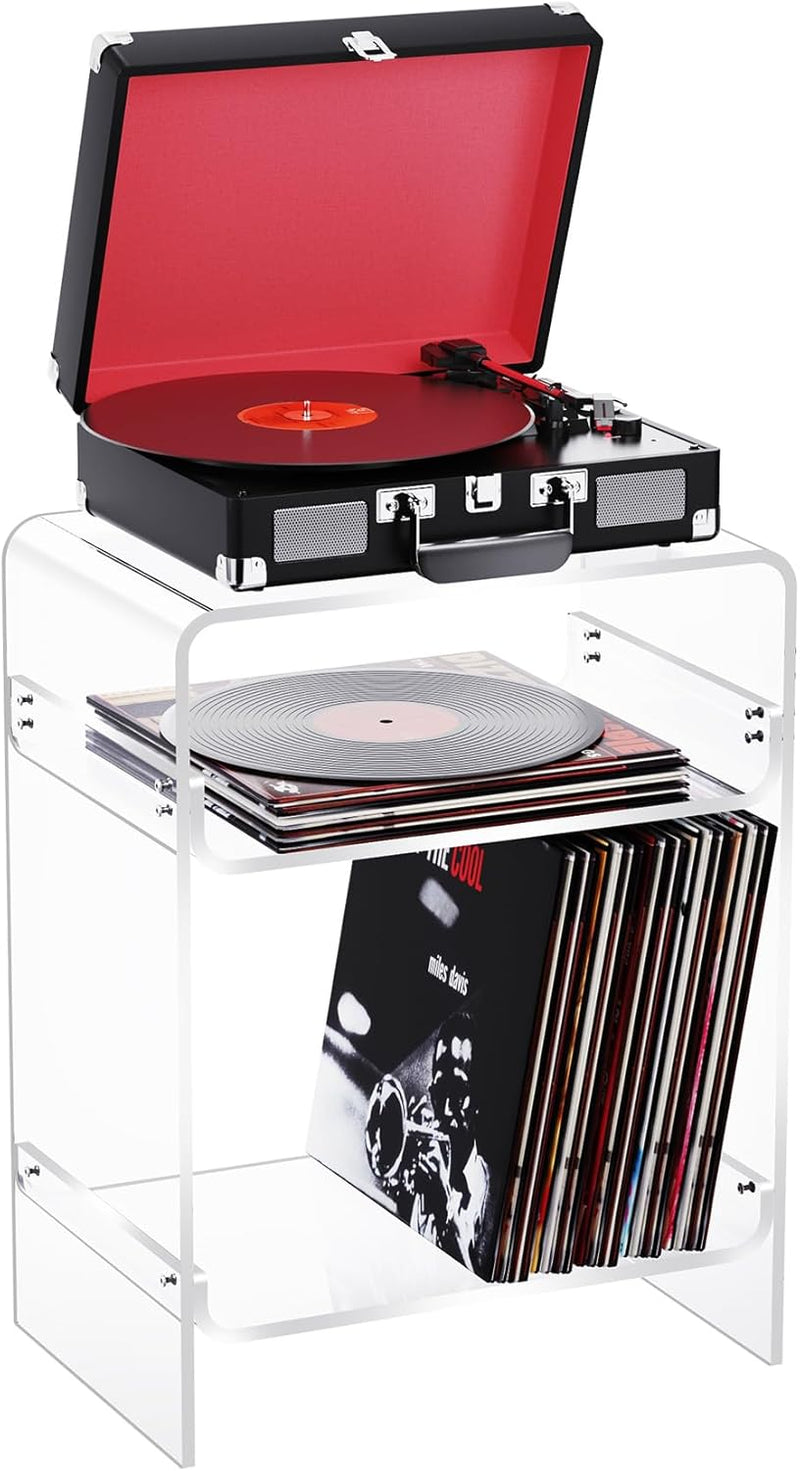 Acrylic Record Player Table with Storage Shelf Clear