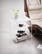 Acrylic Record Player Table with Storage Shelf Clear