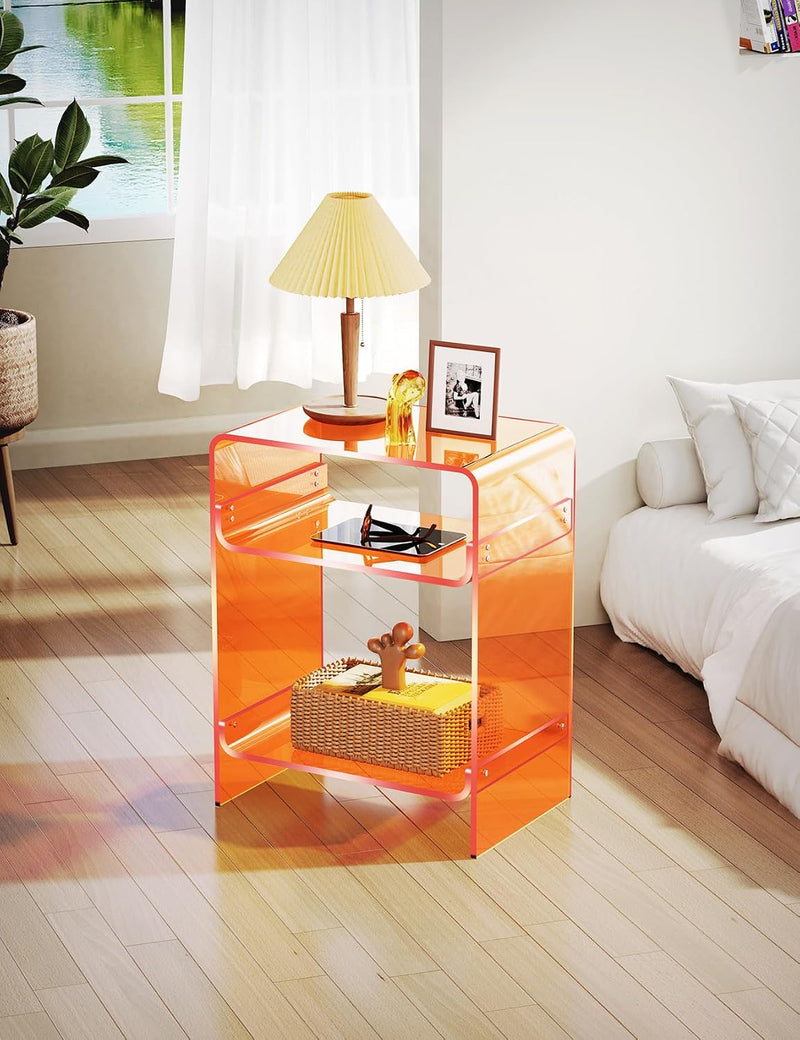 Acrylic Record Player Table with Storage Shelf Clear