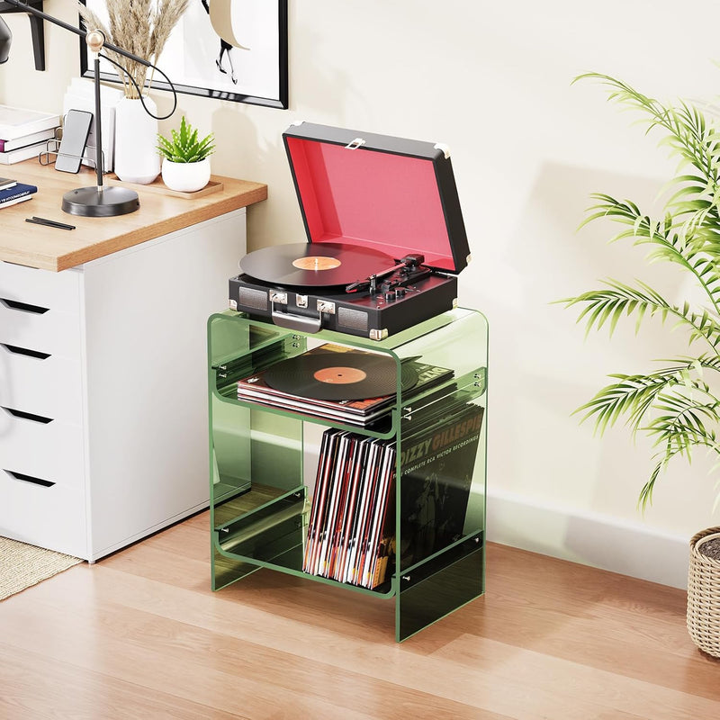 Acrylic Record Player Table with Storage Shelf Clear
