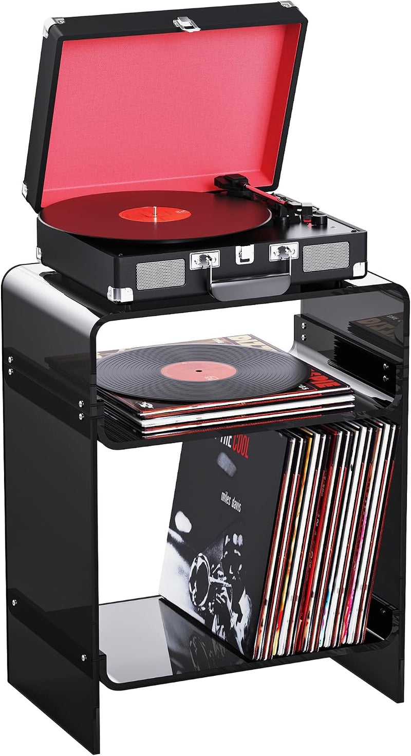 Acrylic Record Player Table with Storage Shelf Clear